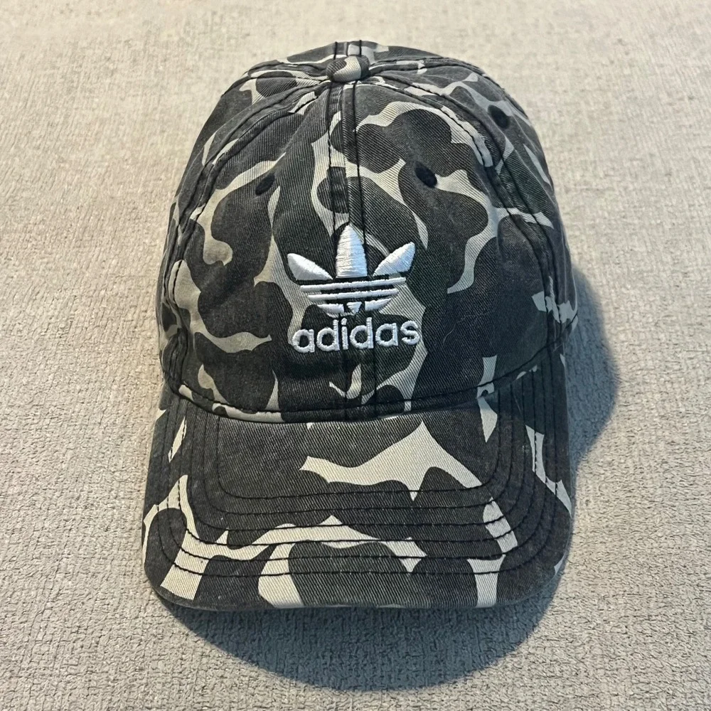 Adidas Originals Camo Trefoil Dad Hat Grey Black Duck Camo Adjustable OSFM Cap